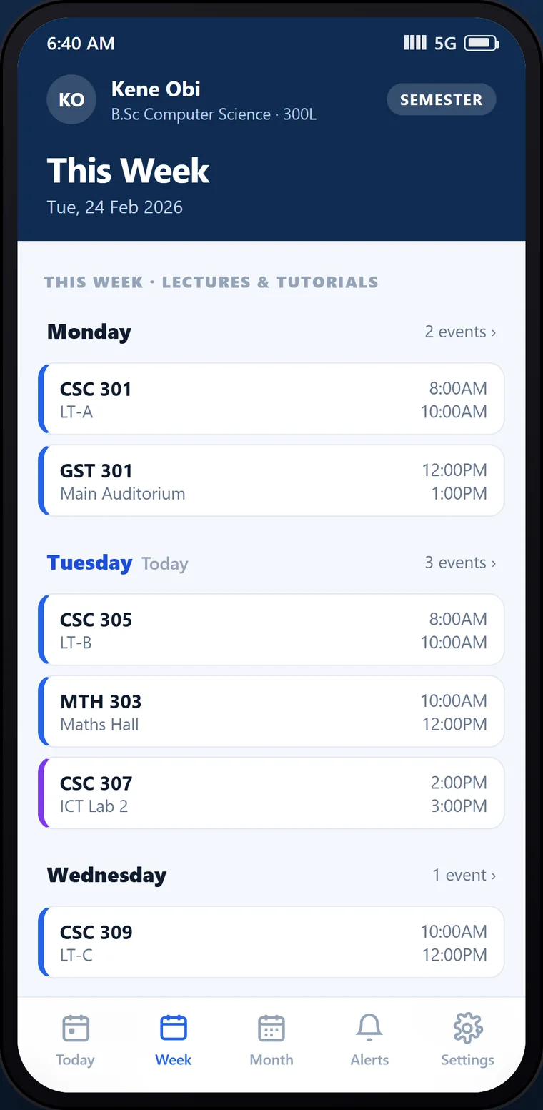 Timetable companion week view showing the full teaching week.